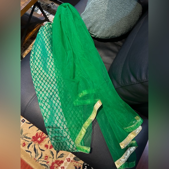 3 peice pakistani suit shaalwar kameez green and blue - Picture 7 of 7